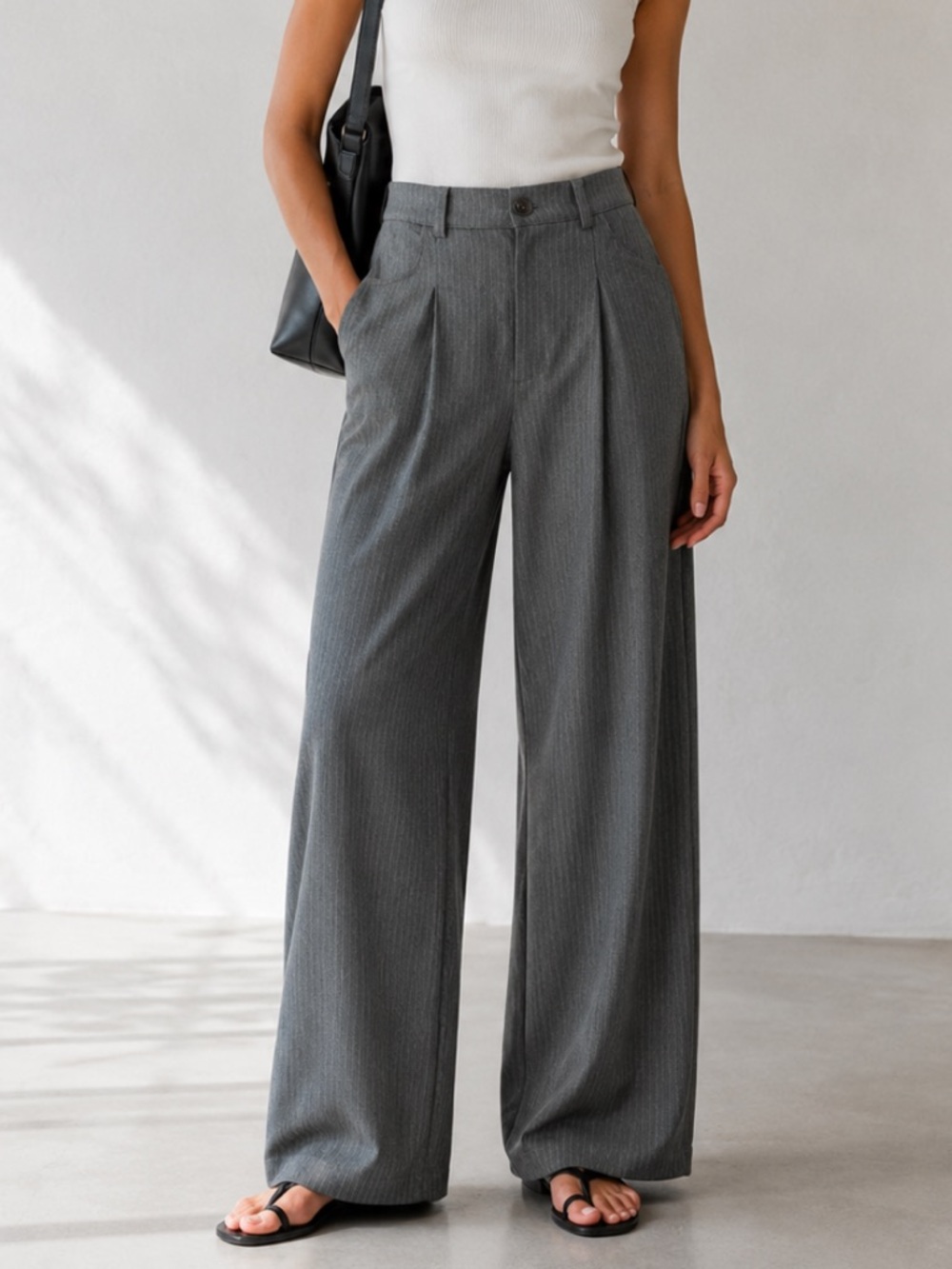 ASOS Design Women's Gray Pinstripe High Rise Wide Leg Trousers Size 6